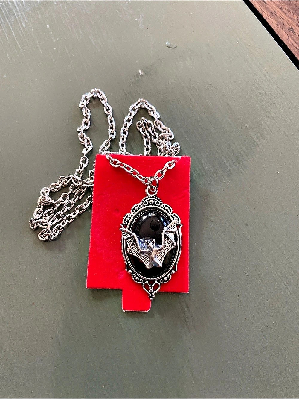 Bat Necklace in Red & Silver Like New